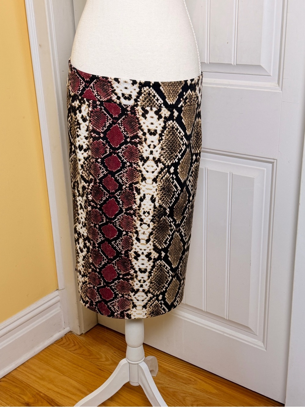 Calvin Klein Snake Print Pencil Skirt - Brown & Burgundy